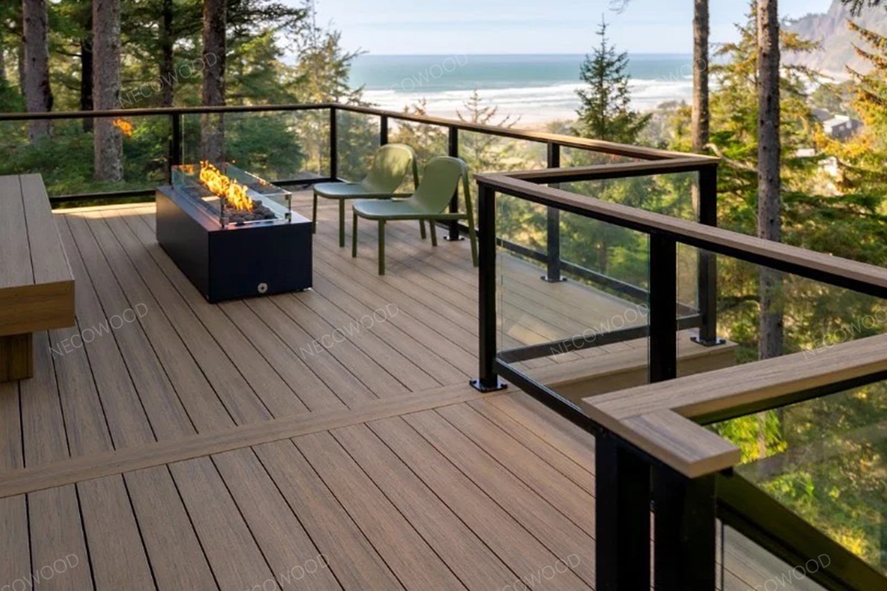 NECOWOOD PE Decking - Close-up of Anti-Slip Texture and Wood Grain Finish