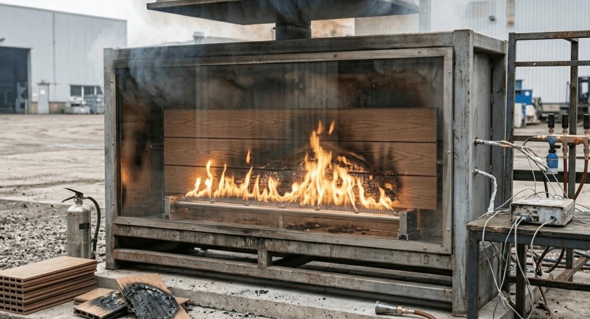 Fire safety testing of WPC wall panel in laboratory