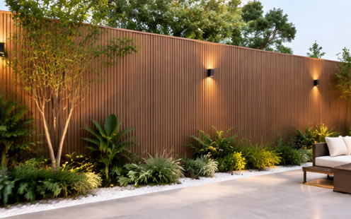 Necowood WPC cladding on outdoor accent walls